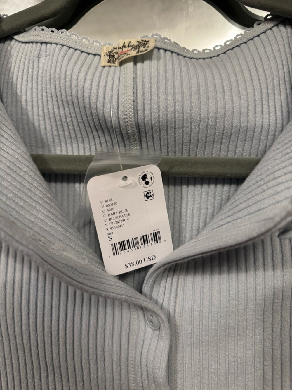 Free People Ribbed Button-Front Top in Light Blue - Picture 2 of 2
